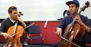 Ben Johnson and Tim Kampen practicing Cello