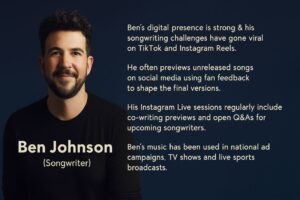 Ben Johnson connects with fans through viral songs, TikTok challenges, and live writing sessions online.