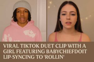 Viral TikTok duet clip with a girl featuring BabyChiefDoit lip-syncing to Rollin