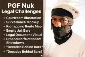 Infographic titled "PGF Nuk Legal Challenges" with PGF Nuk’s image and seven short legal-related highlights